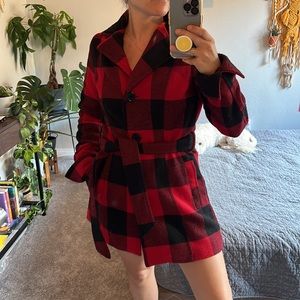 Black and red checkered pea coat.